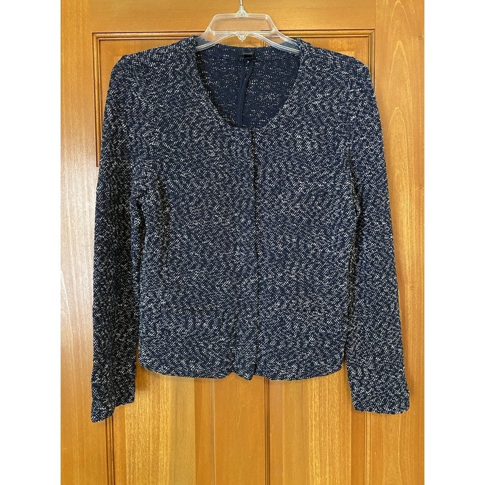 J CREW Navy Blue Boucle Zippered Jacket Style Size Small Stretch Business